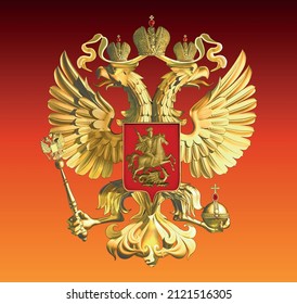 Vector image of the golden Russian coat of arms in 3d style 