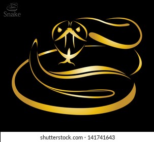 Vector image of a golden snake on black background