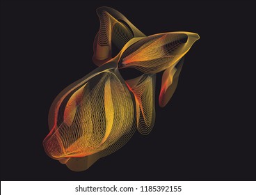 Vector image of a goldfish made by Line Art Technique on a black background