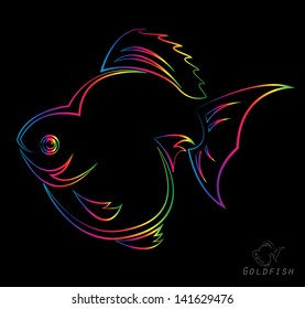 Vector image of an goldfish on black background