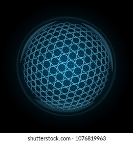 Vector Image Of A Golfball Made Of Illuminated Shapes. Illustration Consisting Glowing Lines, Points And Polygons In The Form Of A Ball For Golf. Abstract 3D Neon Wireframe Concept.