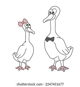 vector image, goose, print for children's clothes, bird, family, vector graphics, farm, village, cartoon, children's drawing