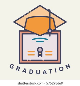 Vector image of graduation cap and degree with text graduation day against white background