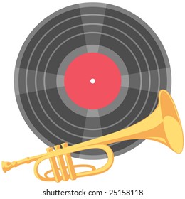 The vector image of a gramophone record with the red not filled label and pipe.