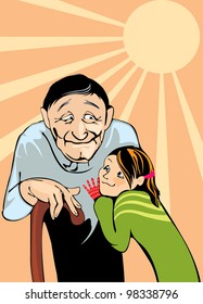 vector image of grandfather and niece