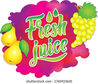 vector image of grape and pear and colorful logo for packaging juice. for advertising fresh fruits and juice, printing on bags, paper cups.