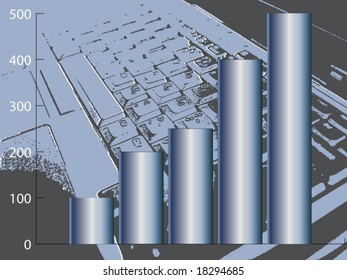 Vector image of graph with keyboard in background. Modify graph to place your own.