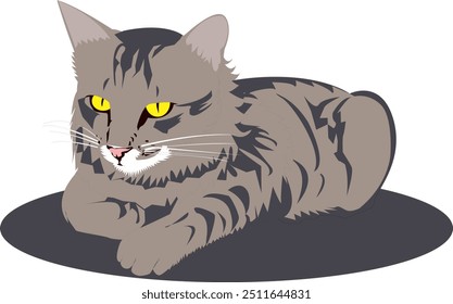 Vector image of a gray cat lying down, illustration of a gray cat relaxing.