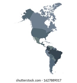 vector image of gray map of South America and North America with borders