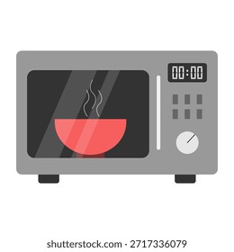 Una Imagen de Vector de un horno de microondas gris y un plato que se calienta en él.