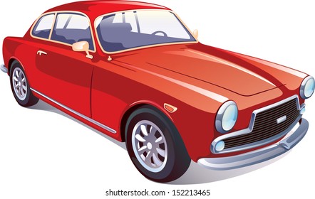 The vector image of the great rare retro vehicle painted in a red color on a white background. Editable vector EPS v.10.