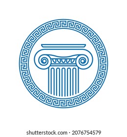 Vector image of a greek antique column framed by Roman ornament