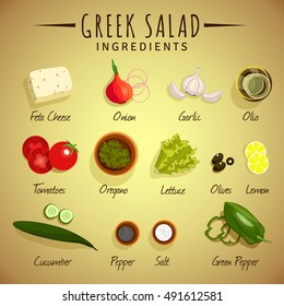 Vector image. Greek salad. Ingredients