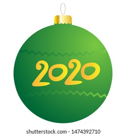 Vector image. Green ball 2020 for xmas tree on a white background. 