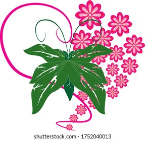 imagen vectorial de una mariposa verde y una flor rosa