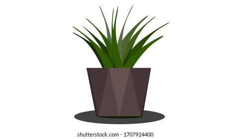 Vector image, a green decorative flower in a brown pot.