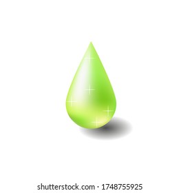 Vector image of a green drop. Use for advertising, packaging, labels, web design, images of olive oil, juices, drinks.