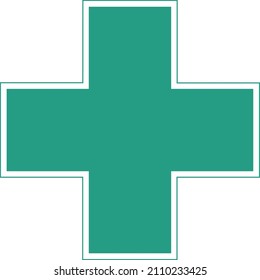 Vector image of a green medical cross in a minimalistic style, an emergency ambulance cross, doctors providing medical services, the green color of the cross emphasizes the medical theme