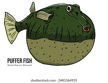 Vector image of a Green Pufferfish on a white background