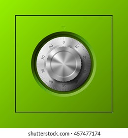 Vector Image of a Green safe. Armored box background. The door of a bank vault with a combination lock. Reliable Data Protection. Long-term savings. Deposit box icon.Protection of personal information