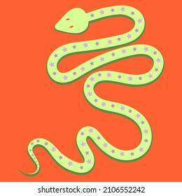 Vector image of a green snake gliding in action. Cute, funny snake.