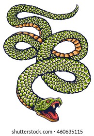 vector image of green snake for tattoo design 