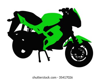 Vector image of green sport motorcycle. Silhouette on white background