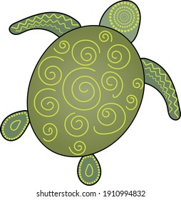 Vector image of a green turtle with yellow ornament