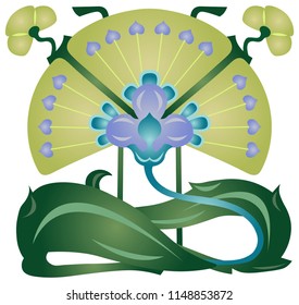 vector image of green-yellow flower in modern style