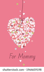 Vector image, greeting card. Mother's Day. A heart made of sequins on a pink background.