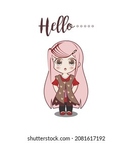 vector image of greeting with a cute face