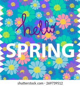 Vector image with greeting and flowers.