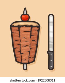 Imagen vectorial de un donador a la parrilla y un cuchillo largo.