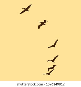 A vector image of a group of birds flying in the twilight sky