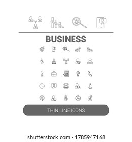 Imagen vectorial. Iconos de grupo de negocios. Iconos blancos lineales.