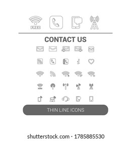 Vector image. Group of contact icons. Linear icon.
