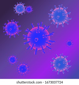 Vector image of a group of coronavirus microbes on a blue background.