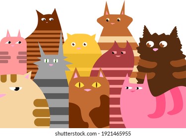 Vector image of a group of multicolored cats