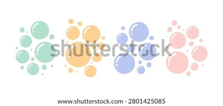 Vector image of a group of pastel-colored bubbles with transparent floating spheres.
