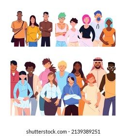 vector image of a group of people from teenagers to adults with different skin tones