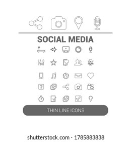 Vector image. Group of social media icons. Linear icon.