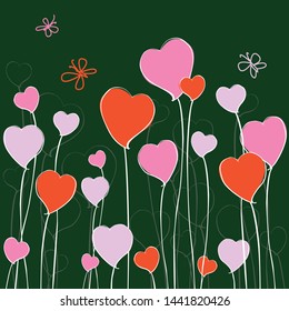 Vector image of growthing stylized floral hearts 