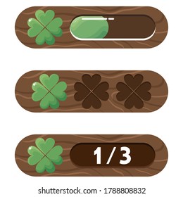 Vector image, GUI elements. Three different options for representing energy (progress bar, filling and numeric). Set of elements of luck, fortune, success of the player. Elements of a mobile game.