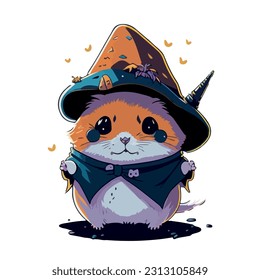 vector image of guinea pig in hat and witch costume