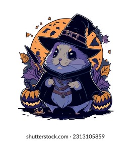 vector image of guinea pig in hat and witch costume