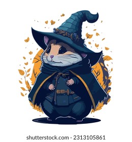 vector image of guinea pig in hat and witch costume