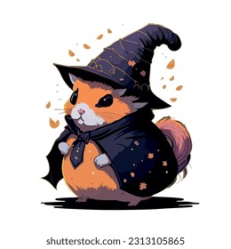 vector image of guinea pig in hat and witch costume