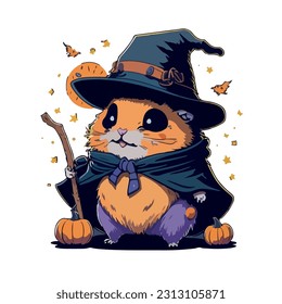 vector image of guinea pig in hat and witch costume