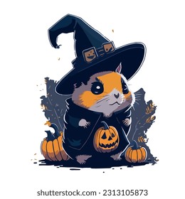 vector image of guinea pig in hat and witch costume