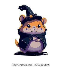 vector image of guinea pig in hat and witch costume